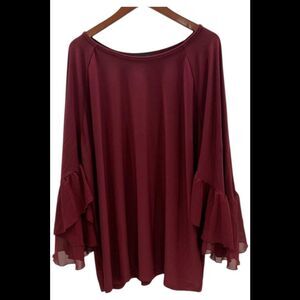 Antthony Women's Studio Stretch Ruffle Sleeve Top Merlot - Regular